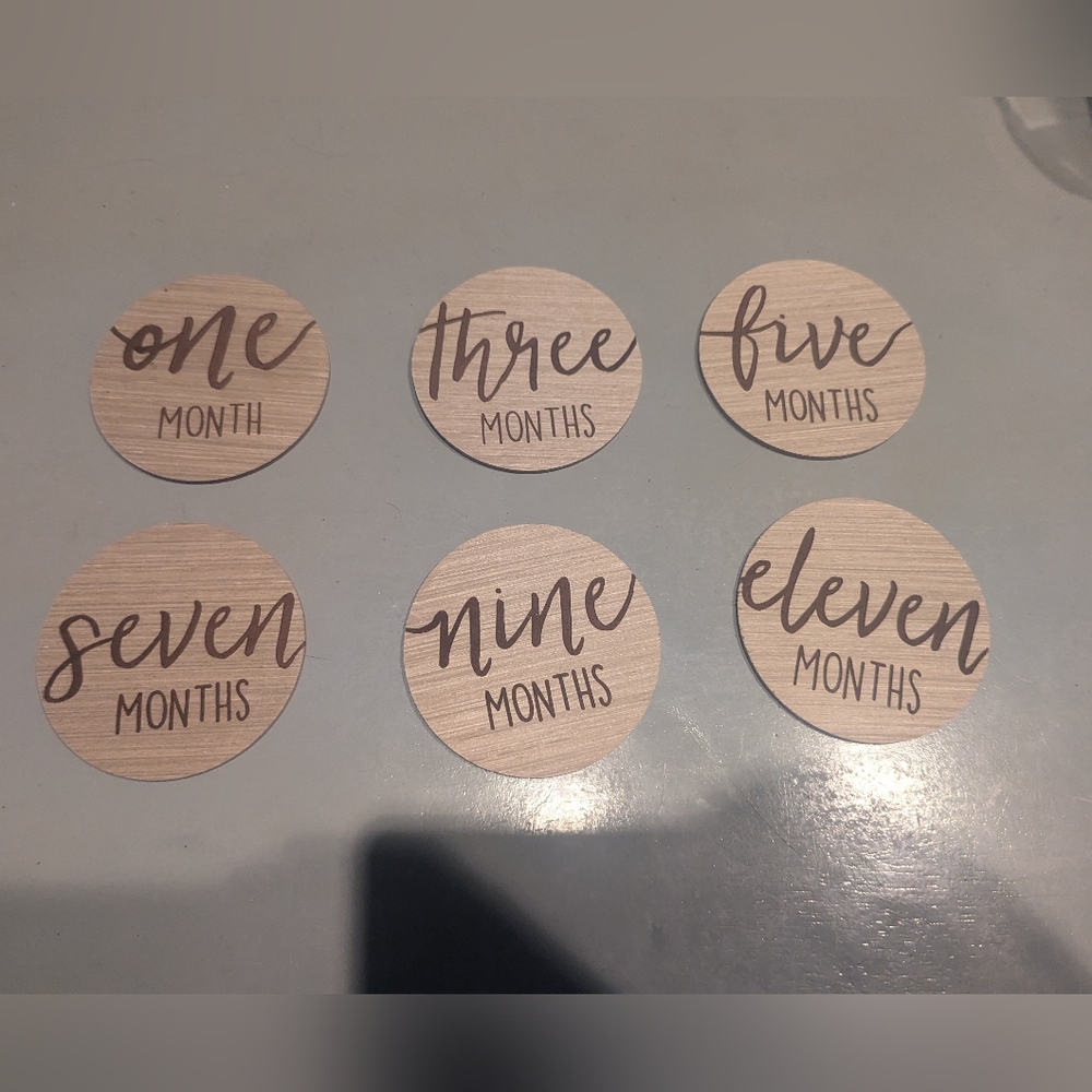 Wooden Monthly Milestones one to twelve Months